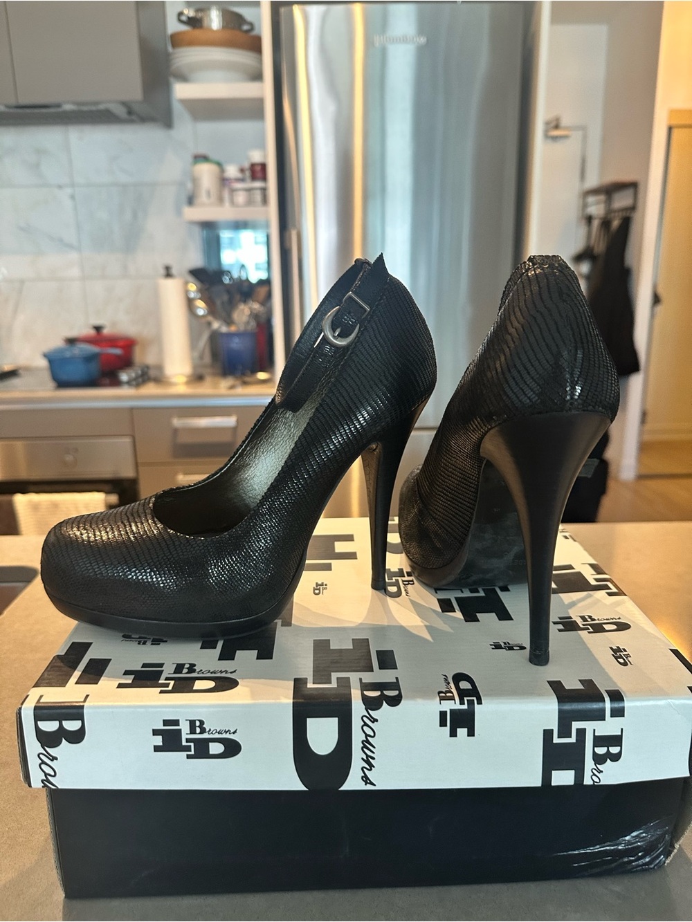 Black Textured Mary Jane High Heels